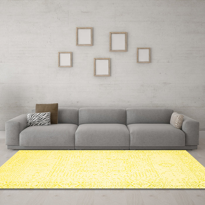 Machine Washable Solid Yellow Modern Rug in a Living Room, wshcon260yw
