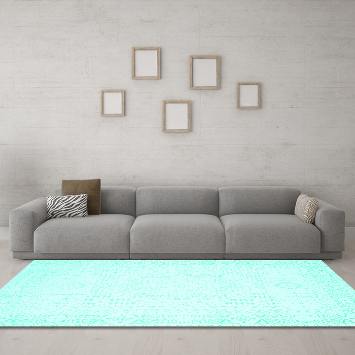 Machine Washable Solid Turquoise Modern Area Rugs in a Living Room,, wshcon260turq