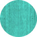 Round Abstract Turquoise Contemporary Rug, con2610turq