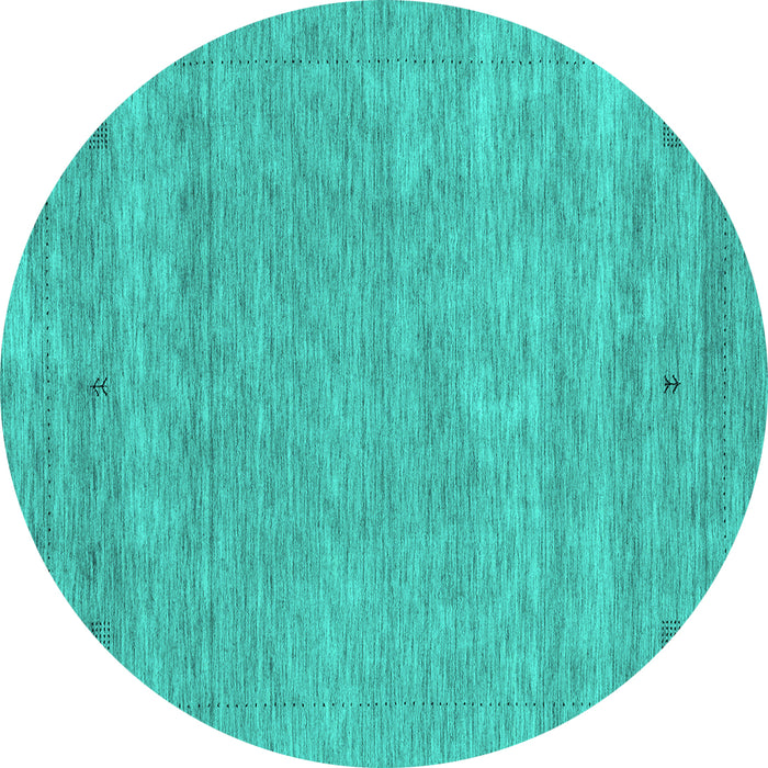 Round Machine Washable Abstract Turquoise Contemporary Area Rugs, wshcon2610turq