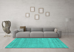 Machine Washable Abstract Turquoise Contemporary Area Rugs in a Living Room,, wshcon2610turq