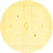 Round Machine Washable Solid Yellow Modern Rug, wshcon2611yw