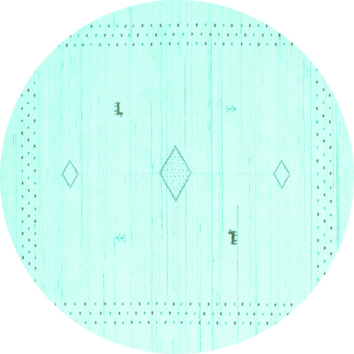 Round Machine Washable Solid Turquoise Modern Area Rugs, wshcon2611turq