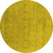 Round Machine Washable Abstract Yellow Contemporary Rug, wshcon2613yw