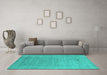 Machine Washable Abstract Turquoise Contemporary Area Rugs in a Living Room,, wshcon2613turq