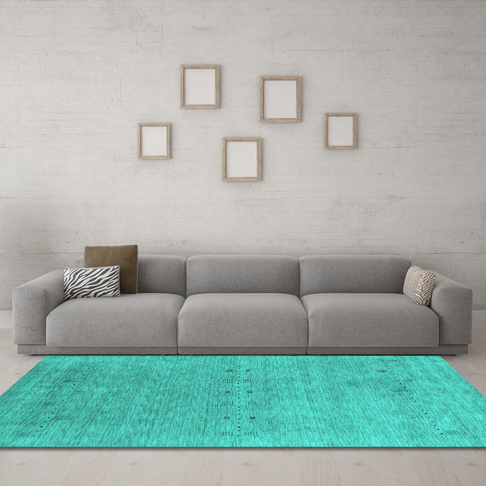 Machine Washable Abstract Turquoise Contemporary Area Rugs in a Living Room,, wshcon2613turq