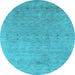 Round Abstract Light Blue Contemporary Rug, con2613lblu