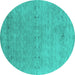 Round Machine Washable Abstract Turquoise Contemporary Area Rugs, wshcon2613turq