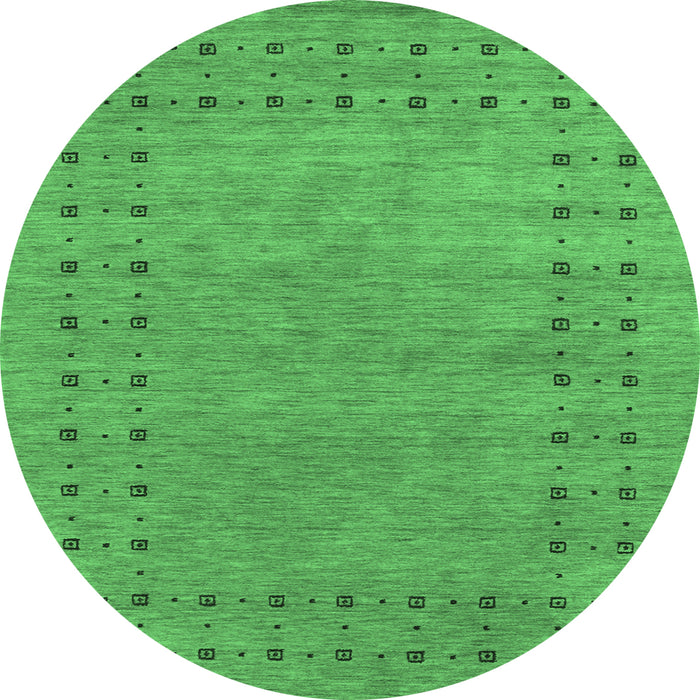 Round Machine Washable Abstract Emerald Green Contemporary Area Rugs, wshcon2614emgrn
