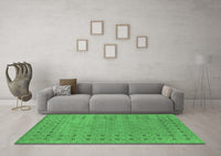 Machine Washable Abstract Emerald Green Contemporary Rug, wshcon2614emgrn