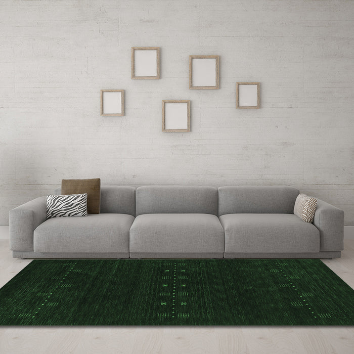 Machine Washable Abstract Emerald Green Contemporary Area Rugs in a Living Room,, wshcon2615emgrn