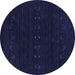 Round Abstract Blue Contemporary Rug, con2615blu