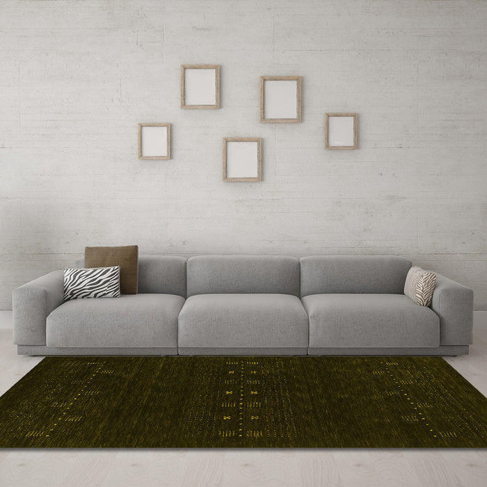 Machine Washable Abstract Yellow Contemporary Rug in a Living Room, wshcon2615yw