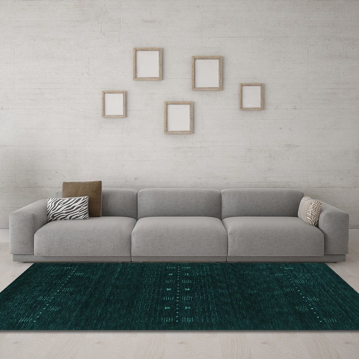 Machine Washable Abstract Turquoise Contemporary Area Rugs in a Living Room,, wshcon2615turq