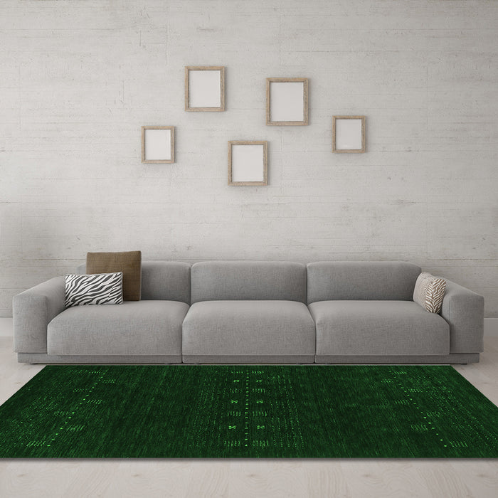 Machine Washable Abstract Green Contemporary Area Rugs in a Living Room,, wshcon2615grn