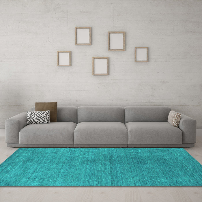 Machine Washable Abstract Turquoise Contemporary Area Rugs in a Living Room,, wshcon2616turq