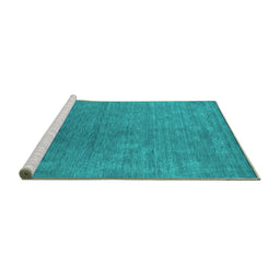 Sideview of Machine Washable Abstract Turquoise Contemporary Area Rugs, wshcon2616turq