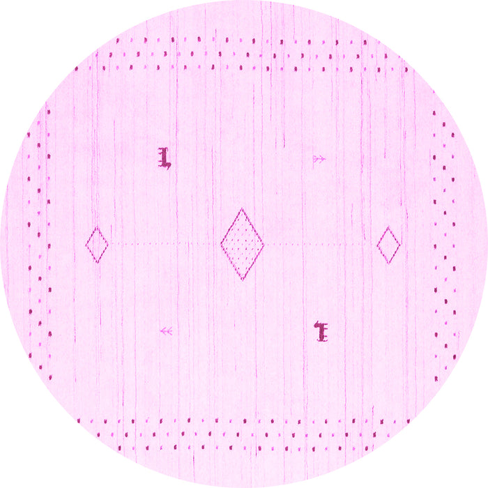 Round Machine Washable Solid Pink Modern Rug, wshcon2617pnk