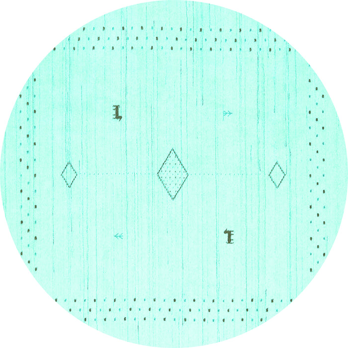 Round Machine Washable Solid Turquoise Modern Area Rugs, wshcon2617turq
