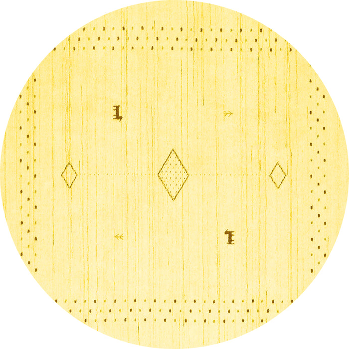 Round Machine Washable Solid Yellow Modern Rug, wshcon2617yw