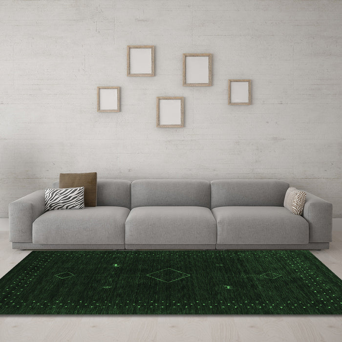 Machine Washable Abstract Emerald Green Contemporary Area Rugs in a Living Room,, wshcon2618emgrn