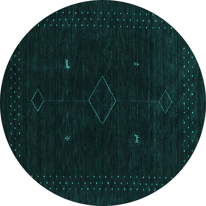 Round Machine Washable Abstract Turquoise Contemporary Area Rugs, wshcon2618turq