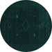 Round Machine Washable Abstract Turquoise Contemporary Area Rugs, wshcon2618turq