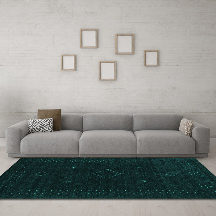Machine Washable Abstract Turquoise Contemporary Area Rugs in a Living Room,, wshcon2618turq