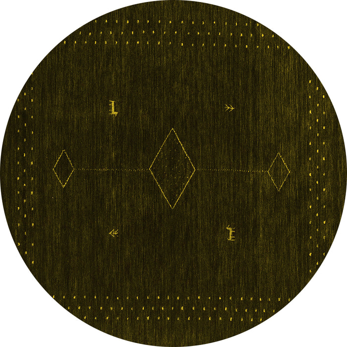 Round Machine Washable Abstract Yellow Contemporary Rug, wshcon2618yw