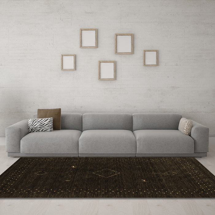 Machine Washable Abstract Brown Contemporary Rug in a Living Room,, wshcon2618brn