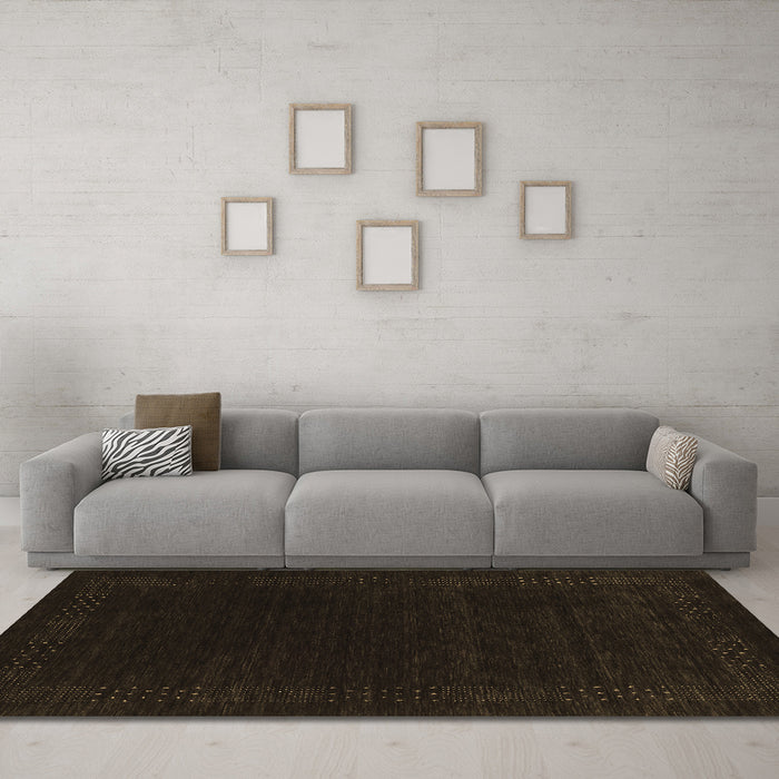 Machine Washable Abstract Brown Contemporary Rug in a Living Room,, wshcon2619brn