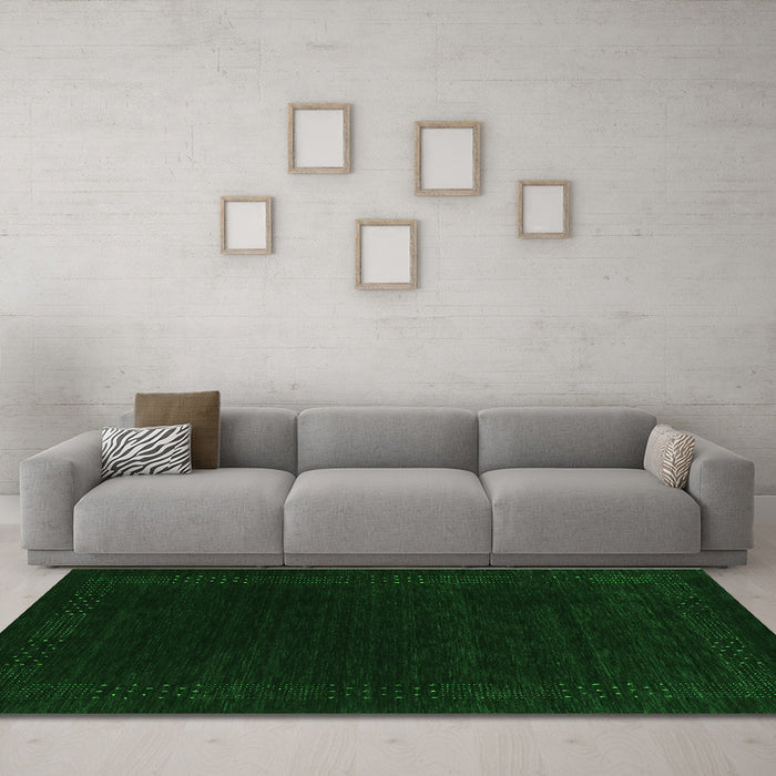 Machine Washable Abstract Green Contemporary Area Rugs in a Living Room,, wshcon2619grn