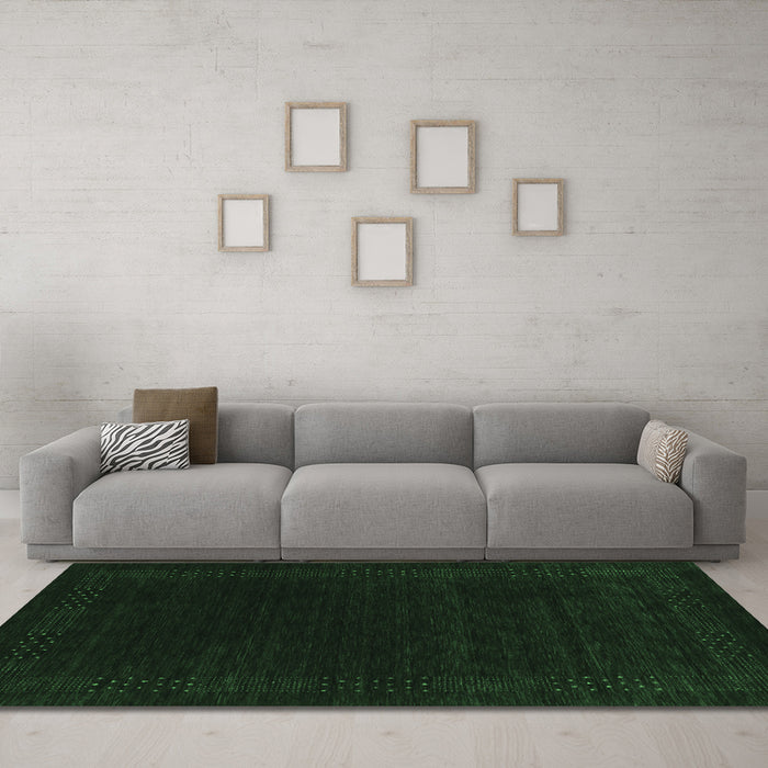 Machine Washable Abstract Emerald Green Contemporary Area Rugs in a Living Room,, wshcon2619emgrn