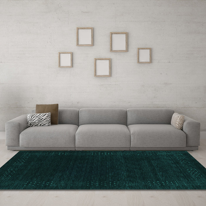 Machine Washable Abstract Turquoise Contemporary Area Rugs in a Living Room,, wshcon2619turq