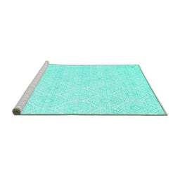 Sideview of Machine Washable Abstract Turquoise Contemporary Area Rugs, wshcon261turq