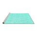 Sideview of Machine Washable Abstract Turquoise Contemporary Area Rugs, wshcon261turq