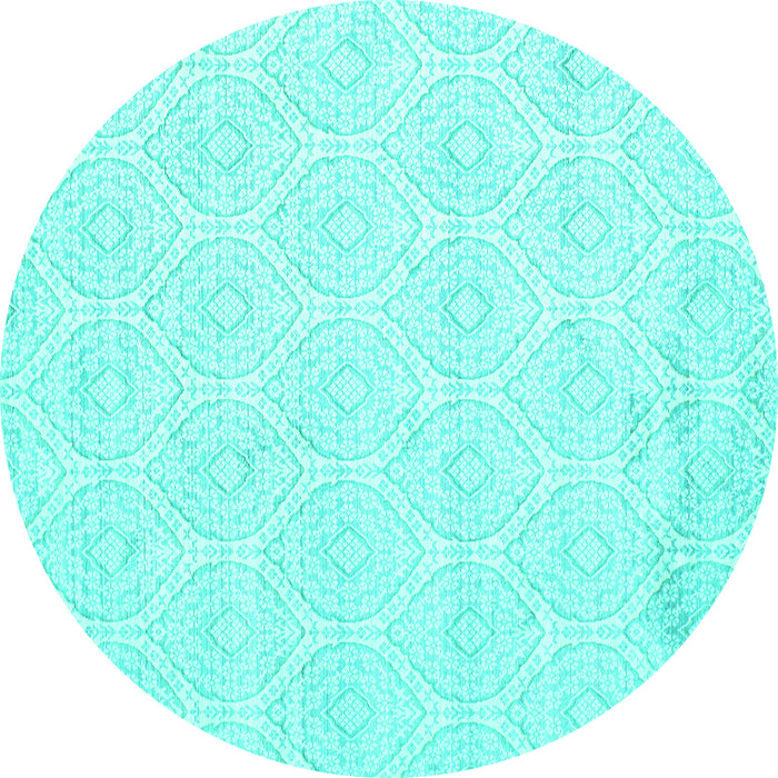 Round Abstract Turquoise Contemporary Rug, con261turq