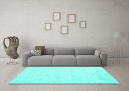 Machine Washable Abstract Turquoise Contemporary Area Rugs in a Living Room,, wshcon261turq