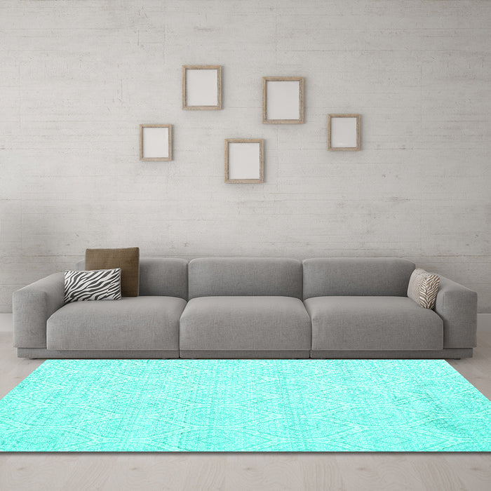 Machine Washable Abstract Turquoise Contemporary Area Rugs in a Living Room,, wshcon261turq