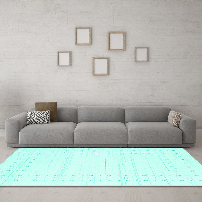 Machine Washable Solid Turquoise Modern Area Rugs in a Living Room,, wshcon2620turq