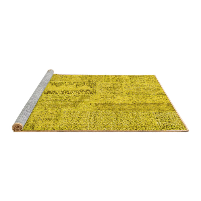 Sideview of Machine Washable Patchwork Yellow Transitional Rug, wshcon2621yw