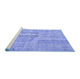 Sideview of Machine Washable Patchwork Blue Transitional Rug, wshcon2621blu