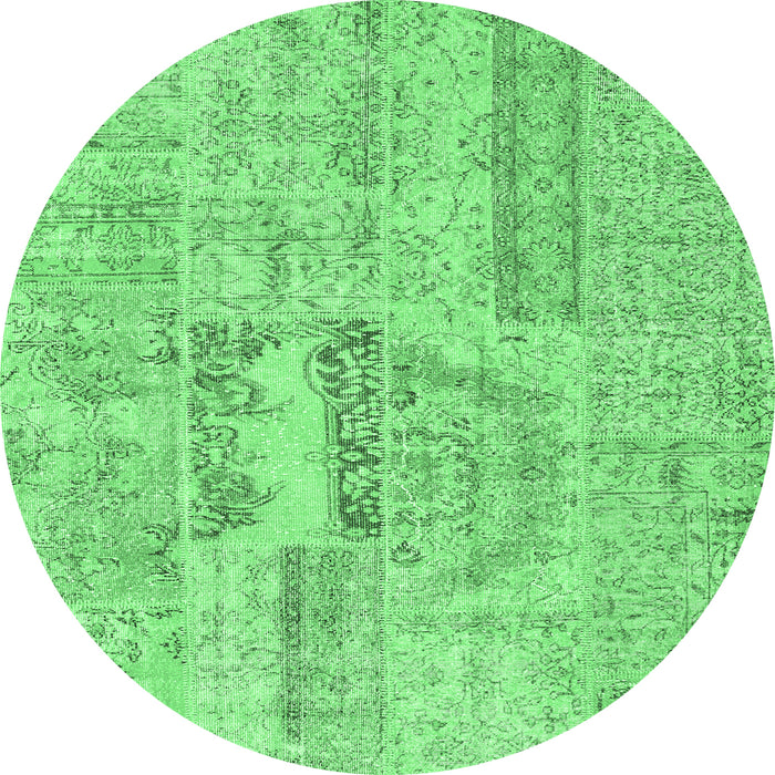 Round Machine Washable Patchwork Emerald Green Transitional Area Rugs, wshcon2621emgrn