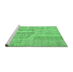 Sideview of Machine Washable Patchwork Emerald Green Transitional Area Rugs, wshcon2621emgrn