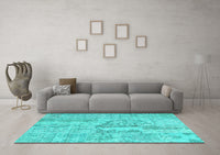 Machine Washable Patchwork Turquoise Transitional Rug, wshcon2621turq