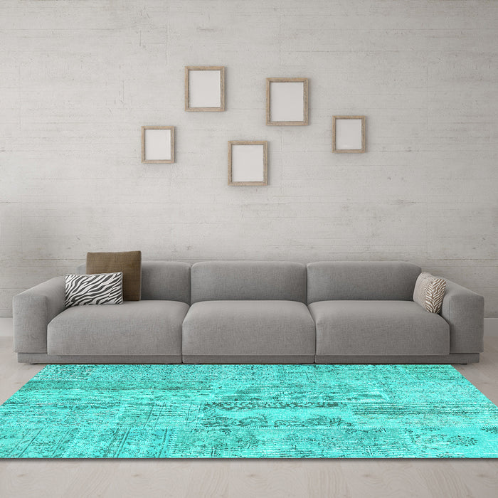 Machine Washable Patchwork Turquoise Transitional Area Rugs in a Living Room,, wshcon2621turq