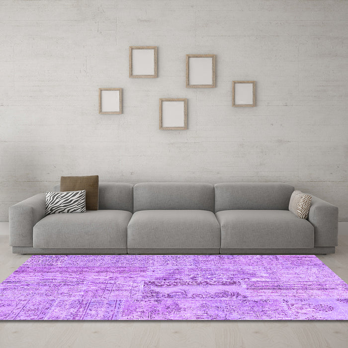 Machine Washable Patchwork Purple Transitional Area Rugs in a Living Room, wshcon2621pur