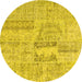 Round Machine Washable Patchwork Yellow Transitional Rug, wshcon2621yw