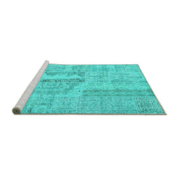 Sideview of Machine Washable Patchwork Turquoise Transitional Area Rugs, wshcon2621turq