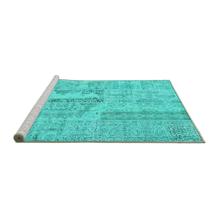 Sideview of Machine Washable Patchwork Turquoise Transitional Area Rugs, wshcon2621turq